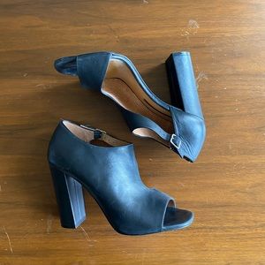 Modern Vintage Leather Open-Toe Heels